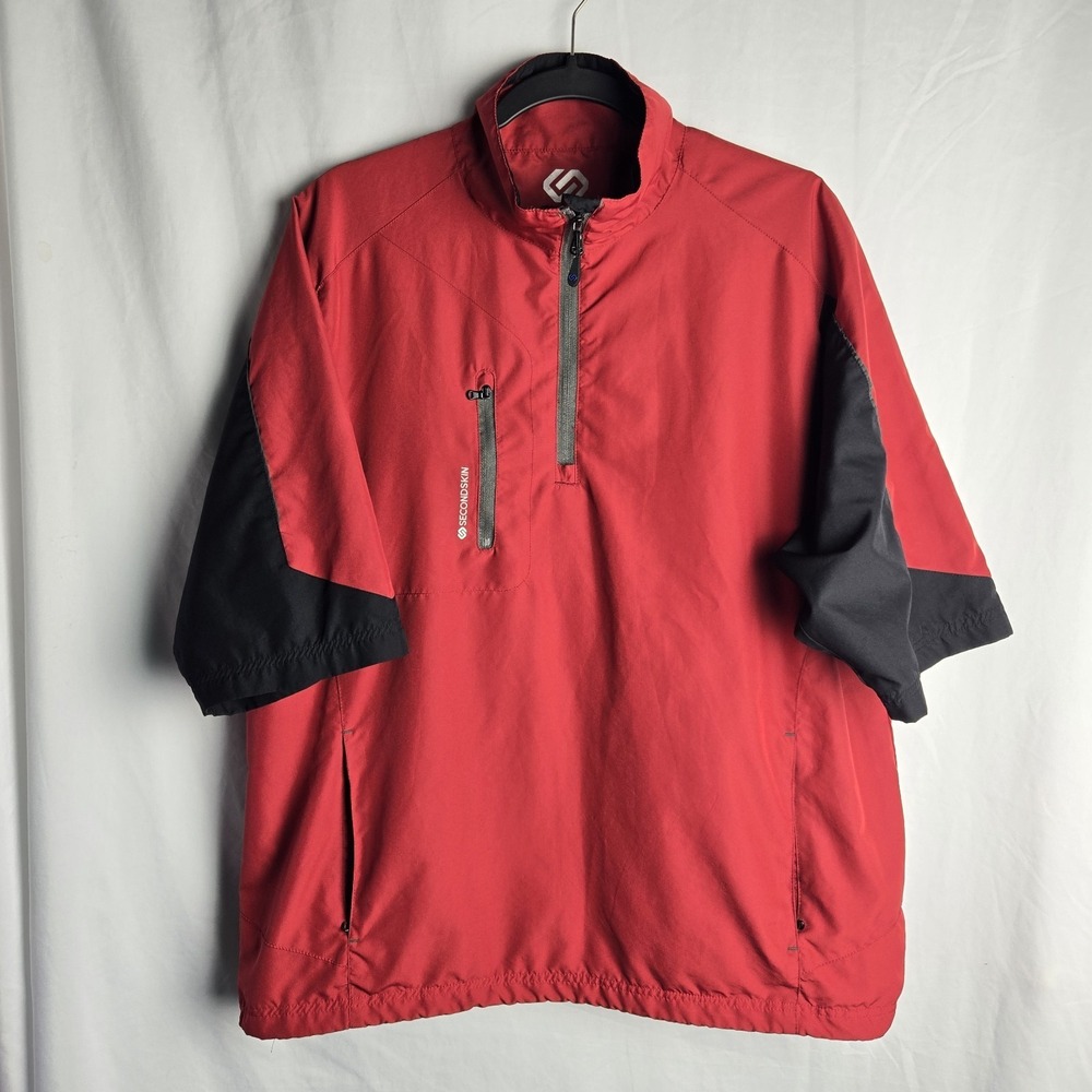 Second Skin Mens Large 1/2 Zip Wind Shirt Red Activewear Short Sleeve Golf